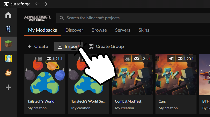 CurseForge import button