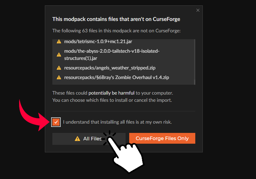 CurseForge external file warning